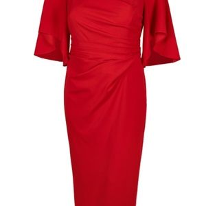 Adrianna Papell V-Neck Solid Crepe Red Dress
